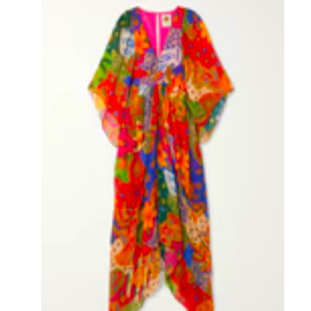 Colorful flowy FarmRio dress.